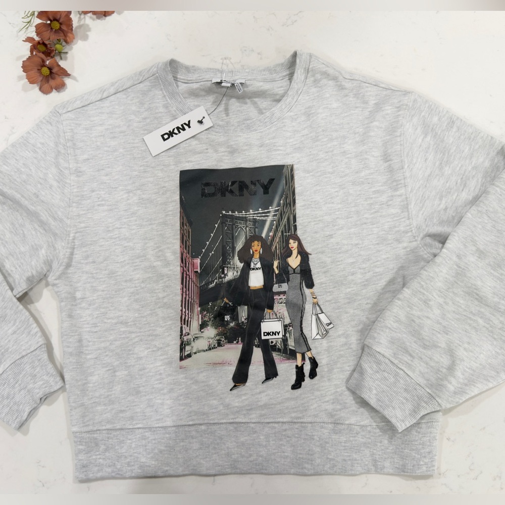 DKNY Heather Gray Women's Graphic Sweater